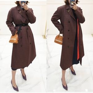 TIBI CHECK OVERSIZED TRENCH COAT REMOVABLE LINING